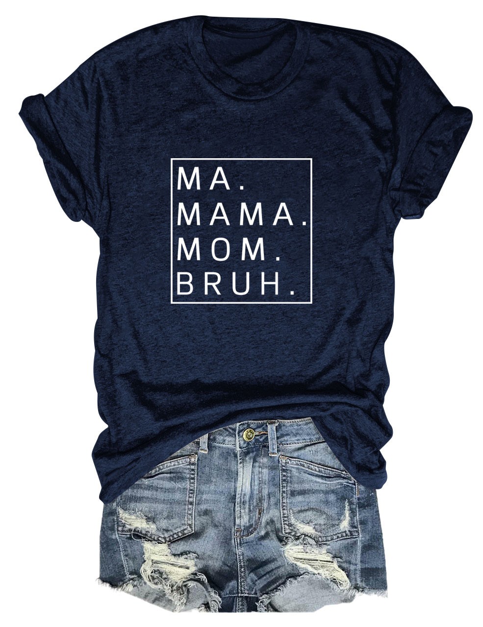 thumbnail image 1 of Camiseta holgada de manga corta con estampado de letras MA Mama Mom Bruh: estampado de letras moderno, cómoda y casual., 1 of 4